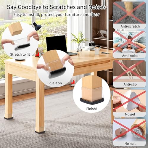 Ezprotekt Chair Leg Sliders for Carpet, 8 Pcs Square Chair Glides for Carpet, Carpet Furniture Pads Stool Leg Protectors Caps, Carpet Furniture Glides Quickly and Easily (XL Fit: 1.5" - 2") - size: Clear-XL