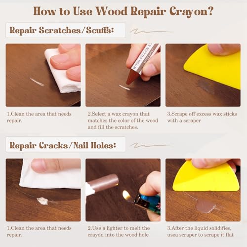 DEWEL Dual-Tipped Furniture Markers Touch Up, Upgrade 17 Pcs Wood Furniture Repair Kit, Wood Touch Up Markers and Wax Sticks with Repair Tools, Easily Repair Wood Floor Scratches, Wood Stain and Dents