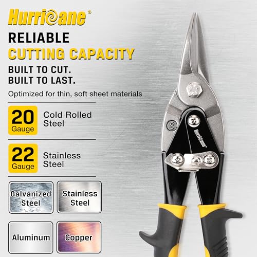 HURRICANE 10 inch Aviation Tin Snips, Straight Cut Metal Shears with Non-Slip Tyregrip Handle, Cr-V Steel Blades Shears for Thin Sheet Metal, Aluminum, Gutter & DIY Projects - size: 10 Inch Regular: Straight Cut