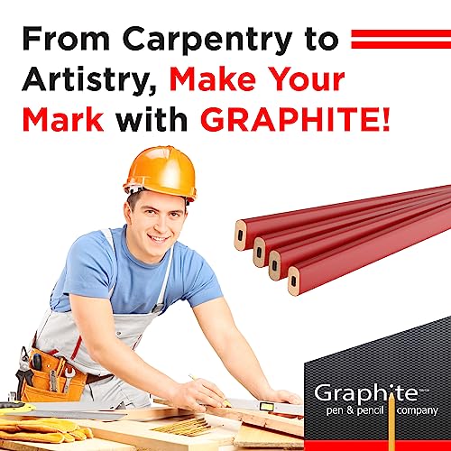 GRAPHITE Hard Lead Carpenter Pencils Bulk - (1) Pack of 12 Pieces Lumber Wooden Pencil #2 (HB) - Red - color: Red, size: 12 Count (Pack of 1)