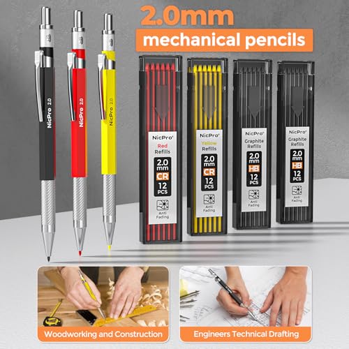 Nicpro 36PCS CP3000 Mechanical Carpenter Pencil Set with Sharpener & Sheath - size: 30 Pack