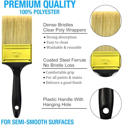 Great Andrew Paint Brushes, 5 Pack 1" 1.5" 2" 3" Flat 1.5" Angled - size: 5 PCS, 1",1.5",2",3"&1.5"A