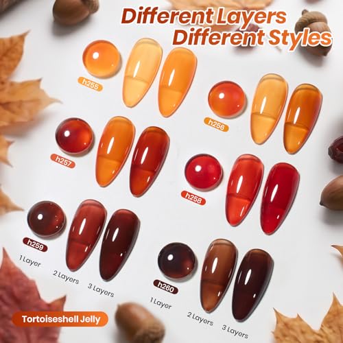 Beetles Jelly Tortoise Fall Gel Nail Polish Set 6 Transparent Fall Colors - color: D - Brown-06