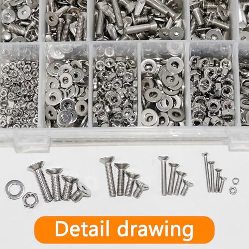 1273Pcs 410 Stainless Steel M2 M3 M4 M5 Screw Kit - 3D Printer Mini Screw, Allen Head/Flat Head/Countersunk Bolt/Screws, Metric Bolts Assortment, Silver Nuts and Bolts for Mechanical Hardware - size: M2/3/4/5-1273Pcs