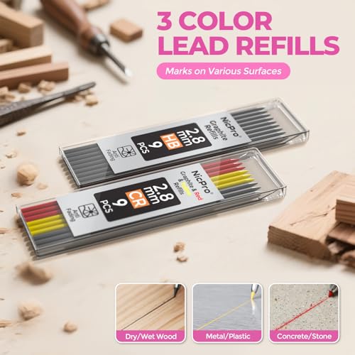 Nicpro Carpenter Pencil with Sharpener & Holster, Construction Pencil-Green - color: Pink