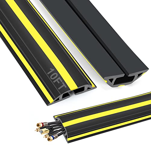 10 ft Floor Cable Cover Protector, Heavy Duty PVC Duct Easy to Unroll, Prevent Trip Hazard for Home Office or Outdoor Settings - size: 10 Feet - Black and Yellow - 1 Pack