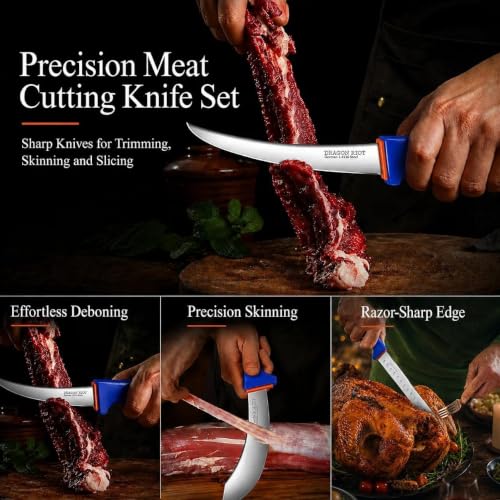 DRAGON RIOT 4-Piece Boning Butcher Knife Set 10inch, Stainless Steel - color: 4-Pcs