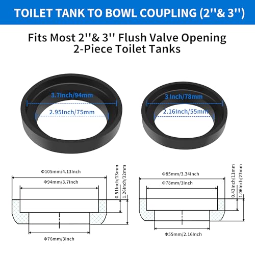 Toilet Tank Seal Kit for 2-Piece Toilets with 2 Gasket Sizes