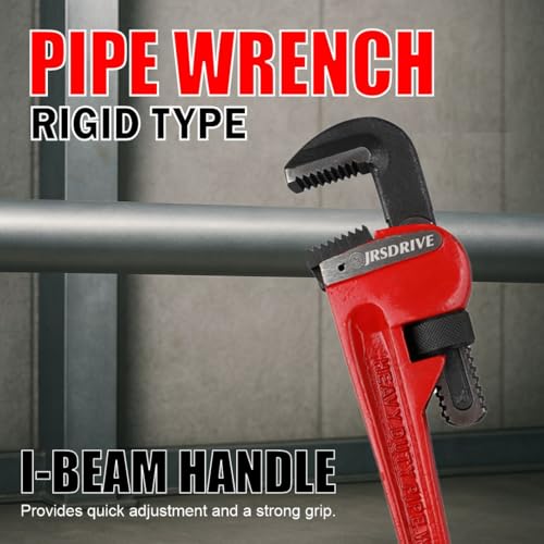 Heavy Duty Pipe Wrench, 18 Inch Adjustable Straight Plumbing Wrench, Hardened Steel Jaws with Professional Cast Iron Handle for Industrial, Construction, and Home Maintenance E-2049 - size: 18 Inch