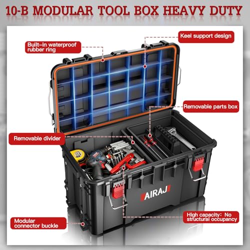 AIRAJ Rolling Tool Box with Wheels Heavy Duty, Stackable Tool Box Organizer