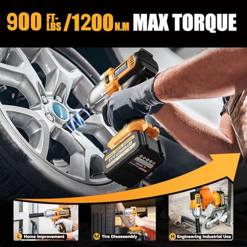 Takuoo Cordless Impact Wrench 1/2", 1200N.m High Torque Electric Impact Gun