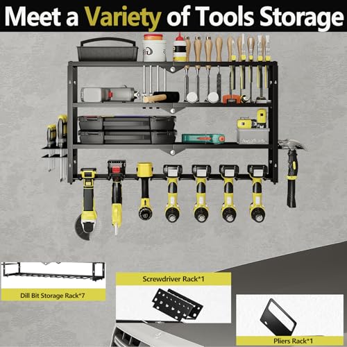AZERPIAN Power Tool Organizer Heavy Duty Wall Mount Drill Tools Holder - size: 7 Slots 3Layers