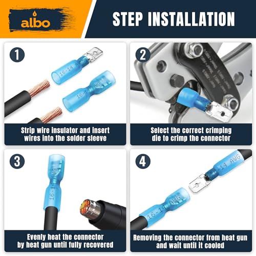 ALBO 300 Pcs Heat Shrink Male and Female Spade Connector Kit, 22-10 AWG - color: Spade Set 300pcs 22-10 AWG