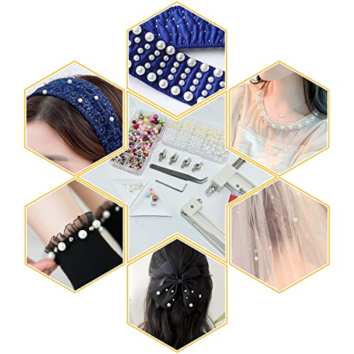 5400pcs Pearl Beads Hand Press Pearl Setting Tool Set, Beads Rivet Fixing Machine, DIY Handmade Pearl Setting Machine with Beads Nails Screw Heads Tweezers Wrench Trays for DIY Crafts Accessories