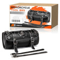 Rogierra 7.9L Motorcycle Metal Skull Tool SaddleBags Front Fork Handlebar Bag PU Leather Sissybar Storage Pouch Compatible with Harley Bikes - style: Metal Skull Emblem With Rivet Detail