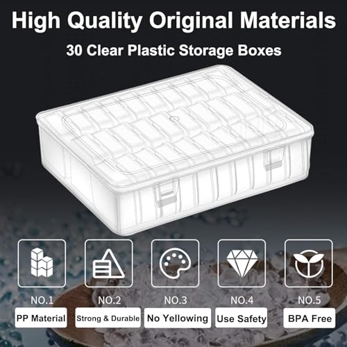 Bead Organizer, 60Pcs Small Clear Plastic Bead Storage Containers with Label, 2 Large Craft Storage Cases with Hinged Lid, Storage Box for Jewelry Making Diamond Art Bracelet Seed Screw Mini Parts - size: 2 Pack - 60 Pcs (2.16" x 2.16" x 0.78")