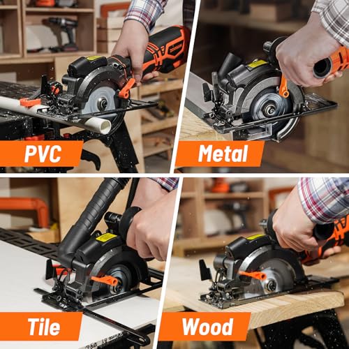 DOVAMAN Circular Saw, 5.8A 4-1/2" Circular Saw w/Laser & Auxiliary Handle - color: A-orange