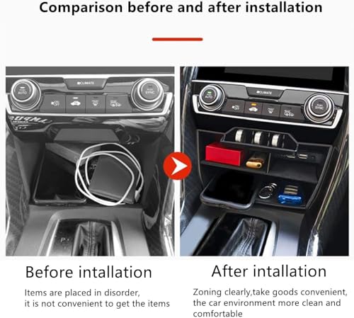 Waterproof ABS Plastic Caddy for Honda Civic Sedan 10th Gen Central Console Box Coins Trays Organizer with USB Extension Cable - Fits 2016-2021