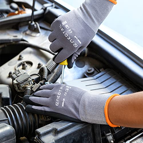 NEOTRIL Safety Work Gloves MicroFoam Nitrile Coated-3/6/12/36 Pairs,Breathable Nylon Working Gloves for Men Women - color: 3 Pairs/ Grey