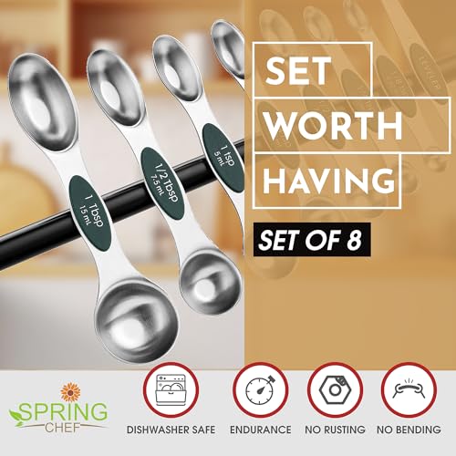 Spring Chef Stainless Steel Magnetic Measuring Spoons Set of 8, Pine Green - color: Pine Green, size: 1-Pack