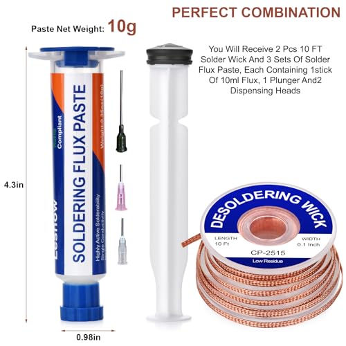 Solder Wick Braid And Solder Flux Paste, No Clean Soldering Flux(10cc) Soldering Remover Tool, 10ft Desoldering Wick Braid For Electronics Repair For Disassemble Electrical Components - style: 2pcs+3pcs