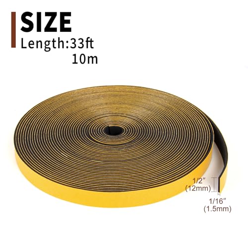 Yotache Thin Foam Tape Weather Stripping (.50) 1/2" Wide x 1/16" Thick - size: 1/2"x1/16"x33 FT