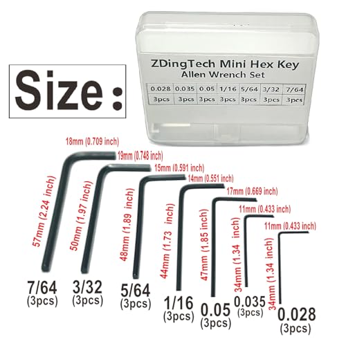 21pcs Mini Hex Key Set,Mini Hex Wrench sets Tool Kit,Imperial L Shape Micro Allen Wrench, 0.028, 0.035, 0.05, 1/16", 5/64", 3/32", 7/64", Each 3 Set. - size: Mini Hex Key Set-21 pcs for all size-Black