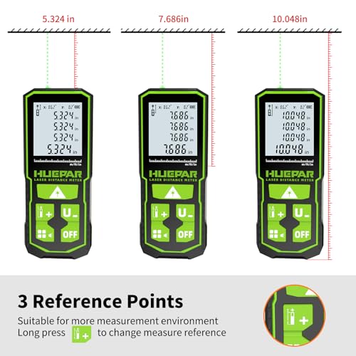 393FT Professional Green Laser Measuring Tool with Angle Sensor, Huepar 1/16in Accuracy Laser Distance Measurement Tool, Digital Laser Room Measuring Device, Laser Distance Meters