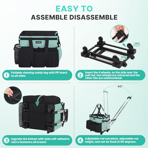 JKAOO Large Rolling Cleaning Caddy Bag with Detachable Trolley, Blue-Green - color: Blue Green