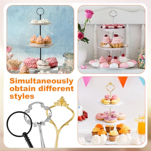 Patelai 6 Sets 3 Tier Cake Stand Hardware Tiered Tray Plate Hardware Kit Heavy Metal Cake Fruit Food Plate Stand Fitting Stacking Kit for Serving Dessert Cupcake Dish Food (Cute,Black,Silver,Gold) - color: Black, Silver, Gold, size: Cute