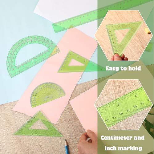 Tenare 6 Pcs Math Geometry Ruler Set, Protractor Triangle School,Green - color: Green