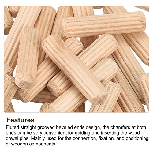 uxcell Wooden Dowel Pins 36pcs 6x25mm(1/4"x1") Fluted Beveled Ends Wood Dowel Pegs Kiln Dried Hardwood for Woodworking Furniture Shelf - size: 6x25mm