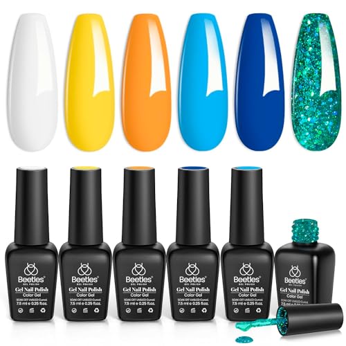 Beetles Gel Polish Set, 6 Colors Yellow White Orange Blue Gel Polish Kit - color: A - Mixed Finishes | Pleasure Beach