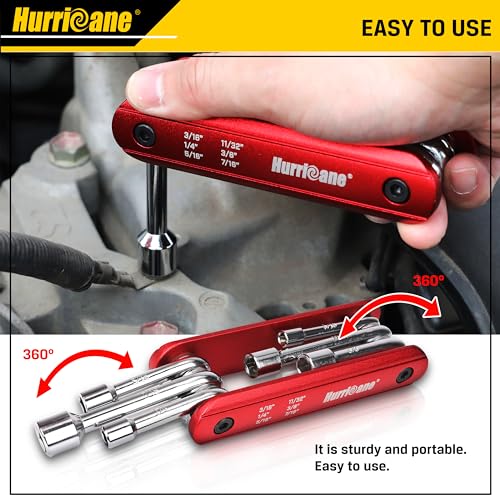HURRICANE 6 in 1 Folding Nut Driver Set SAE, Hex Nut Driver Set, Cr-V Steel Shank. Premium Portable Premium Aluminum Handle. Easy to Carry Out, 3/16, 1/4, 5/16, 11/32, 3/8, 7/16 inch - size: 4.8mm, 6.4mm, 7.9mm, 8.7mm, 9.5mm, 11.1mm