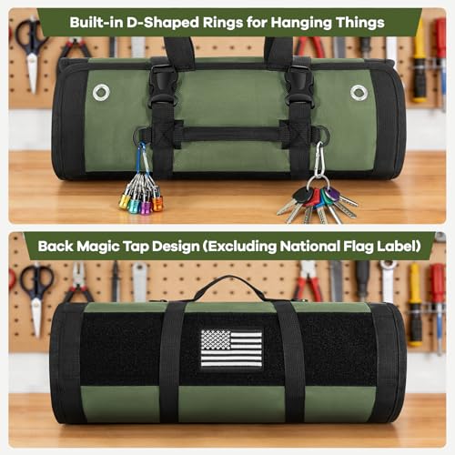 ANILD 18.5 Inch Extra Long Tool Bag Roll Up, Roll Up Tool Bag Organizer - color: Green, size: X-Large