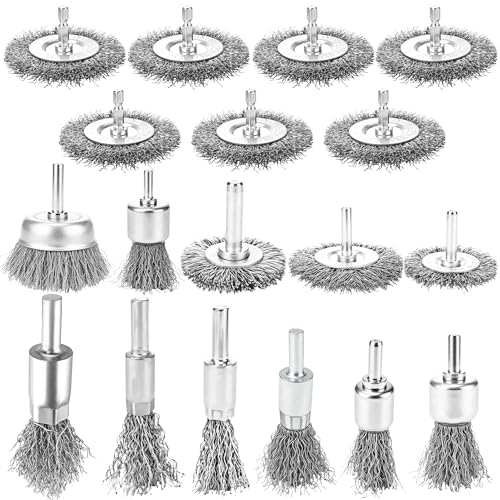 18 Pcs Stainless Steel Wire Wheel Brush Set for Drill Hex Shank Kit Coarse Carbon Pen Wire Wheel Power-Operated Grinders Detail Rust Paint Removal