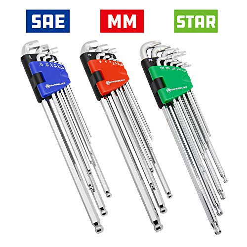 Powerbuilt 9 Piece Star Stubby Long Arm Ball End Hex Key Wrench Set, Allen Hex Key Wrench, Extra Long Arm, Ball End, size T10 to T50-240101 - style: Star