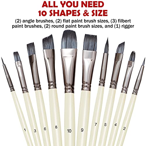 DUGATO Artist Paint Brushes Set 10pcs for Acrylic Oil Watercolor Gouache - color: White
