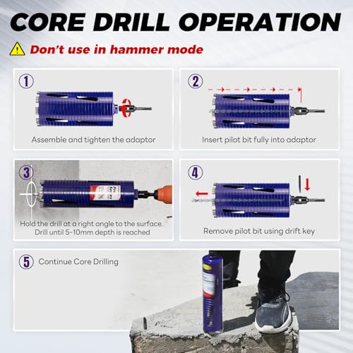 2" Core Drill Bit with Pilot Bit & Adapters(SDS Plus and 1/2" Hex), 5/8"-11 Thread, 9.5" Depth, Upgraded-Welded Segments Diamond Core Bits for Concrete, Masonry, Brick Block - size: 2 in