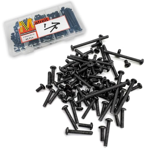 85 Pcs 5 Sizes Black #8-32 Machine Screws Knob Screws Cabinet Screw Electricians Bolts, Carbon Steel Zinc-Plated Phillips Pan Head Machine Screw Assortment Kit - size: Black #8-32-5Size-85P