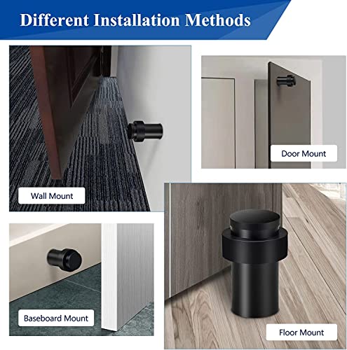Door Stoppers 2.5 Inch Floor Door Stop Cylindrical Black Doorstop Rubber Bumper Wall Protector, Stainless Steel Heavy Duty Door Stopper for Bottom of Doors, 4 Pack