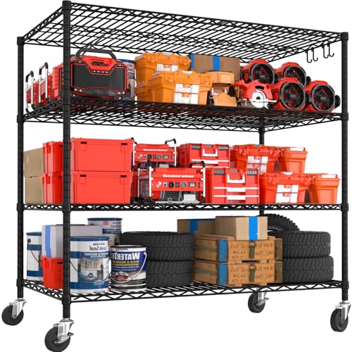 PrimeZone 55.5" Wx24 x80 Heavy Duty Metal Wire Storage Shelving with Wheels - size: 55.5"W x 24"D x 80"H