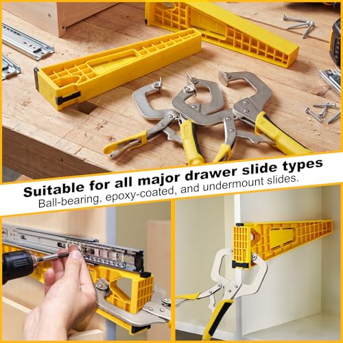 2 Pcs 11" Drawer Slide Jig and 2 Pcs 3" Face Clamps for Cabinets Drawers Desks Furniture Drawer Installation Tool Set Easy Alignment Mounting Hardware Kit Install Cabinet Slides- Set of 2