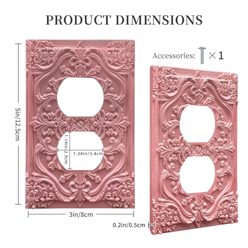 Decorative Outlet Covers Pink Flower Elegant 3D Floral Embossed 1 Gang Duplex Light Switch Cover Plate Unique Wall Plate Electrical Switch Plate Covers for Bedroom Home Decor - color: Pink, size: 1-Gang Duplex Outlet/ 5 x 3 IN