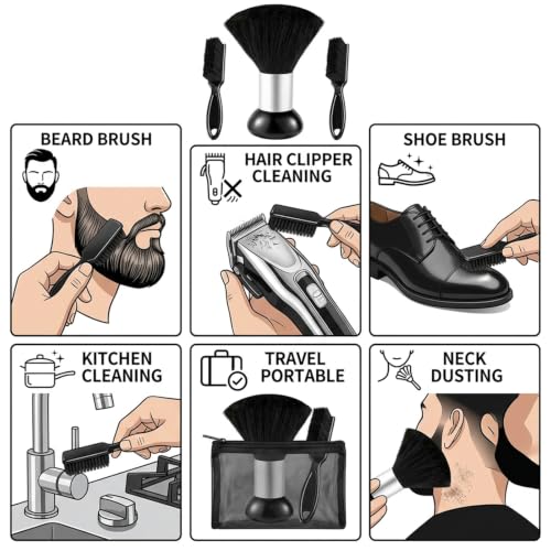 3 PCS Barber Brush Set with Neck Duster and Cleaning Brushes, Professional Barber Supplies for Hair Clipper and Styling Tool Maintenance