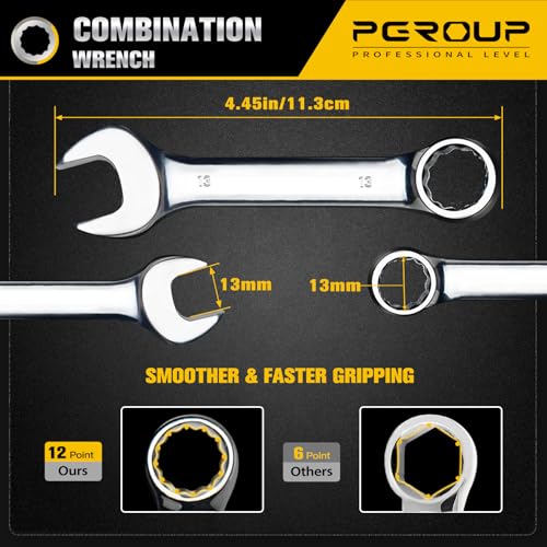 13 mm Metric Stubby Combination Wrench, CR-V Steel with Mirror Polish, 12-Point Design, 15-Degree Offset, Perfect for Auto Repair, Household, Car & Truck Emergency - size: 13 mm