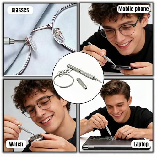 Glasses Repair Kit, 2-Pack 3-in-1 Precision Screwdriver Set with Keychain, Mini Stainless Steel Screwdriver Tool for Eyeglasses, Sunglasses, Phone, Watch, Laptop, and Jewelry (Flathead, Phillips, Hex)