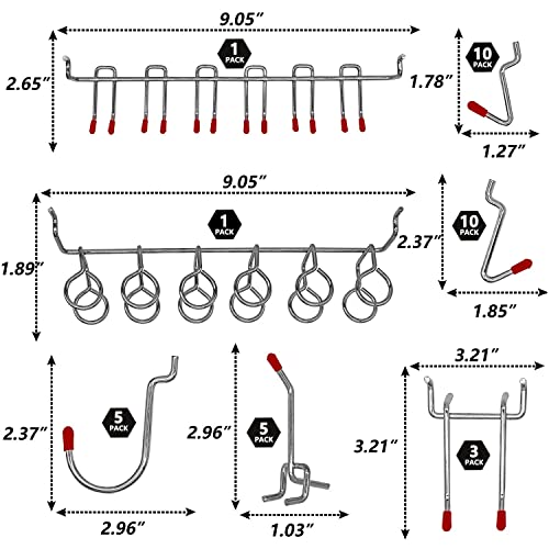 100 pcs Pegboard Hooks Kit Pegboard J Hook Accessories Black Hooks (Black,Sliver, 114)