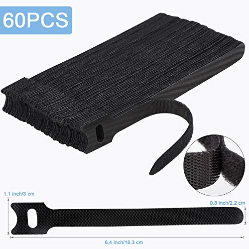Nettbe 60 PCS 6 Inches Reusable Cable Ties, Adjustable Cord Straps Wire Organizer Cord Wrap and Hook Loop Cable Management - size: 6inches-60PCS
