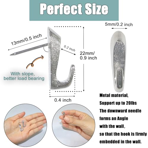 30 PCS Picture Hanging Nails Thumb Tacks for Wall Hangings, Heavy Duty Push Pins Wall Hooks for Drywall Cork Board, Picture Hanging Kit with Nails High Heel Silver - style: High heel silver 30